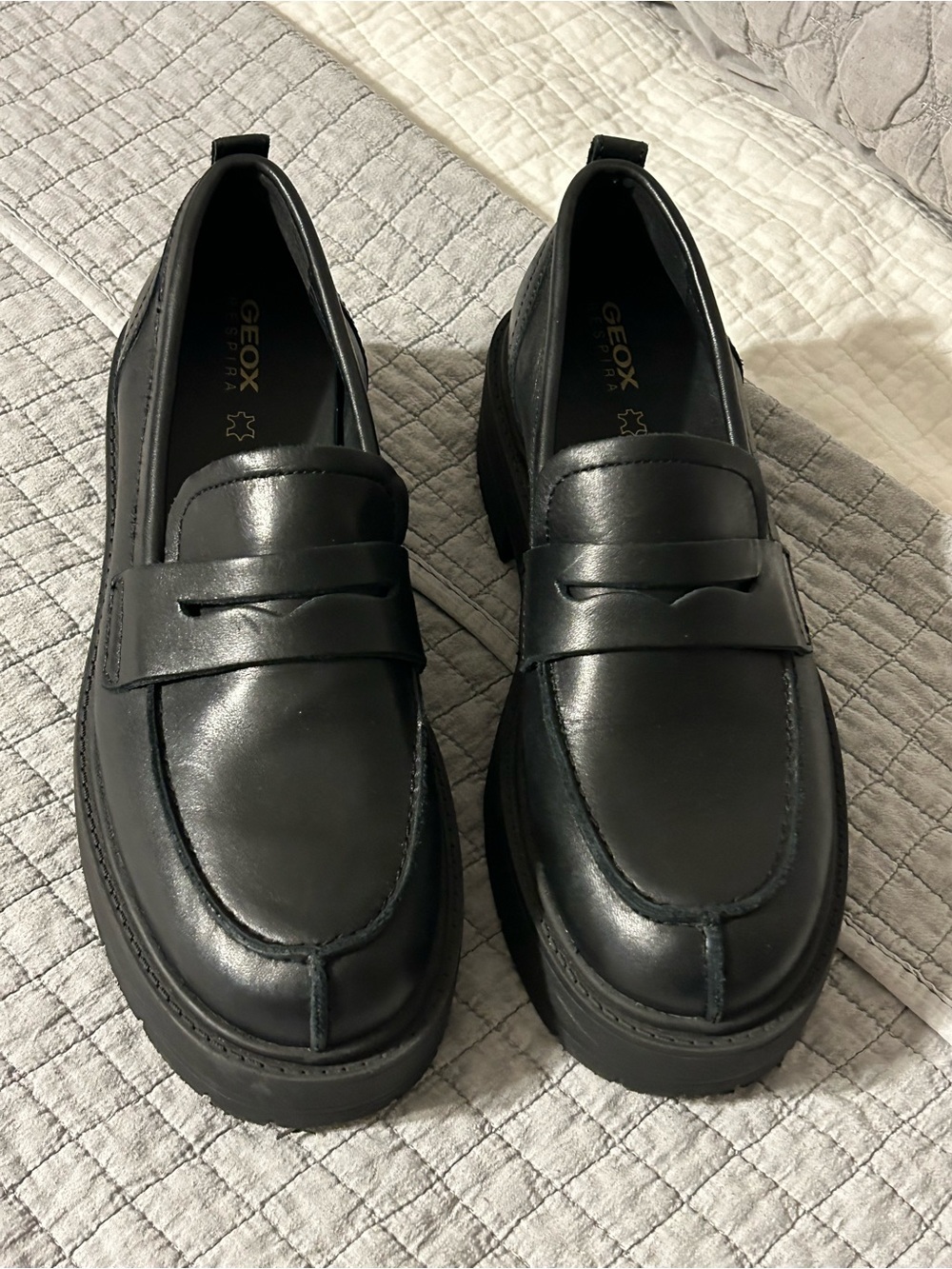 GEOX Black Leather Penny Loafers